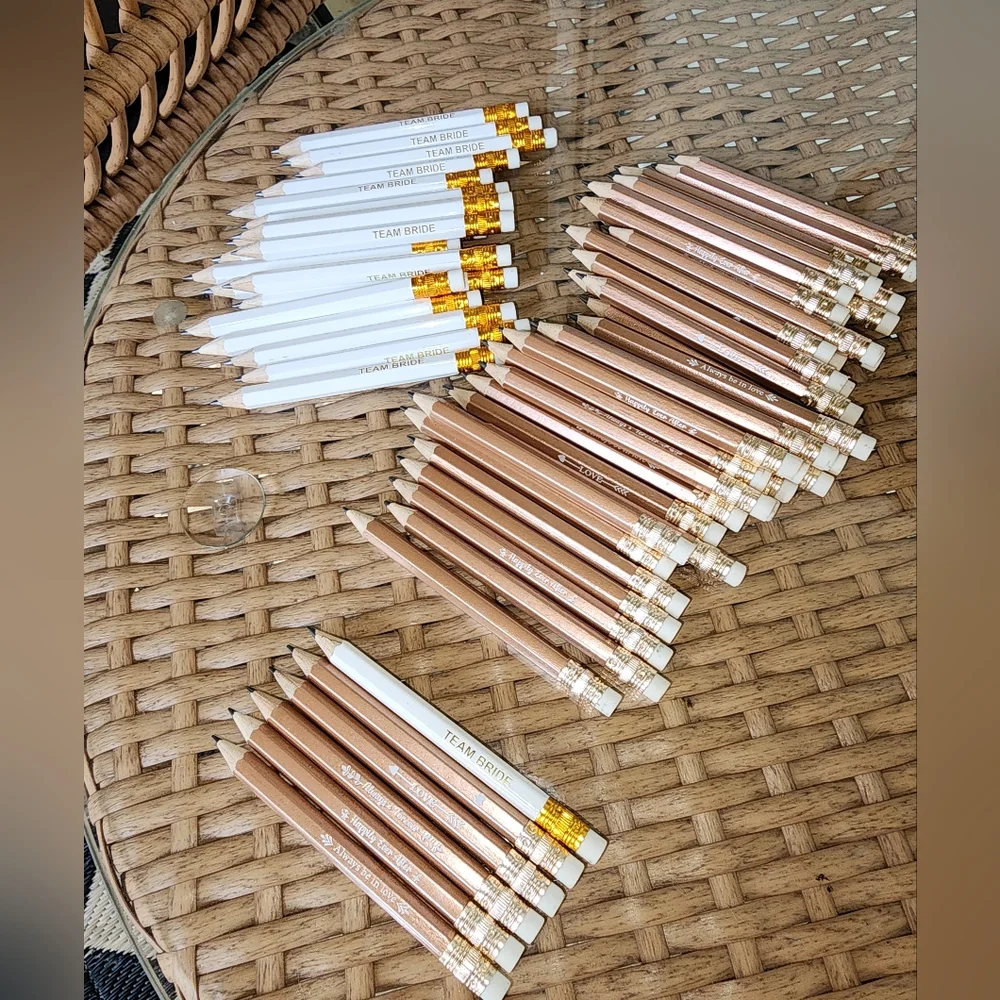 Large Set Of Bridal Half Pencils Rose Gold And White